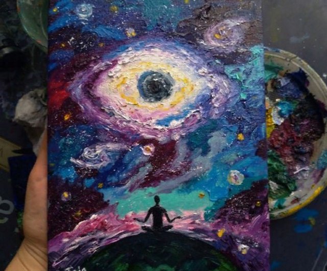 目 銀河の絵画 オリジナルの油絵 アート 瞑想アート 銀河 宇宙 アート 
