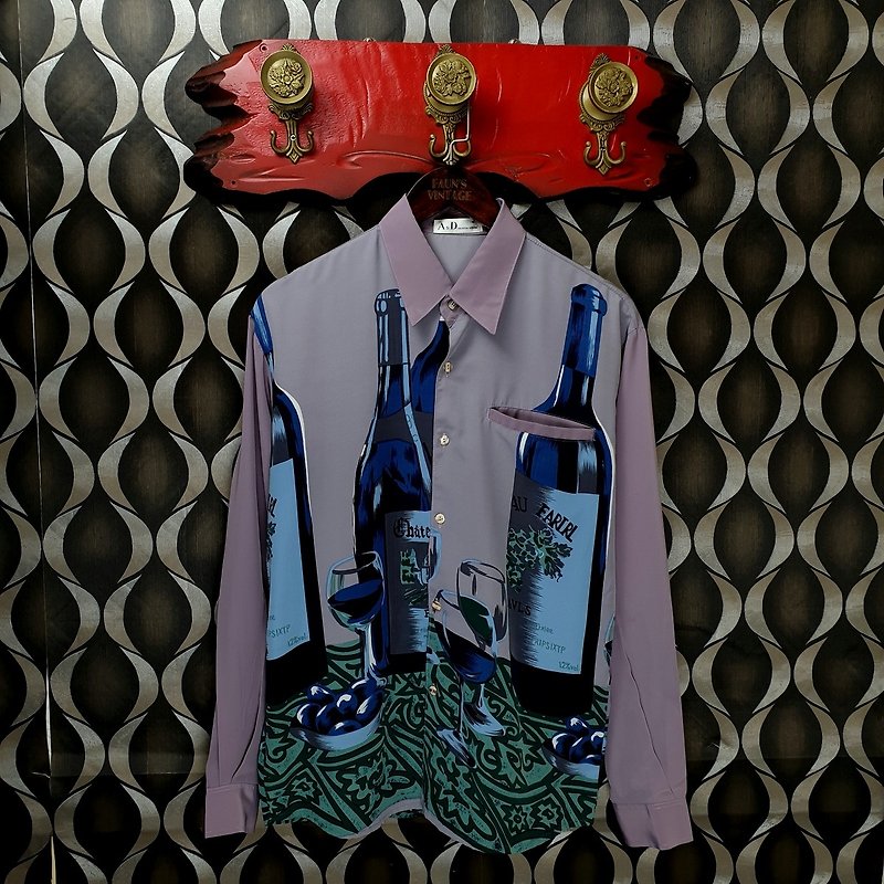 小龜葛葛-日本-紅酒盛宴藕紫色古著襯衫 - 男襯衫/休閒襯衫 - 其他人造纖維 