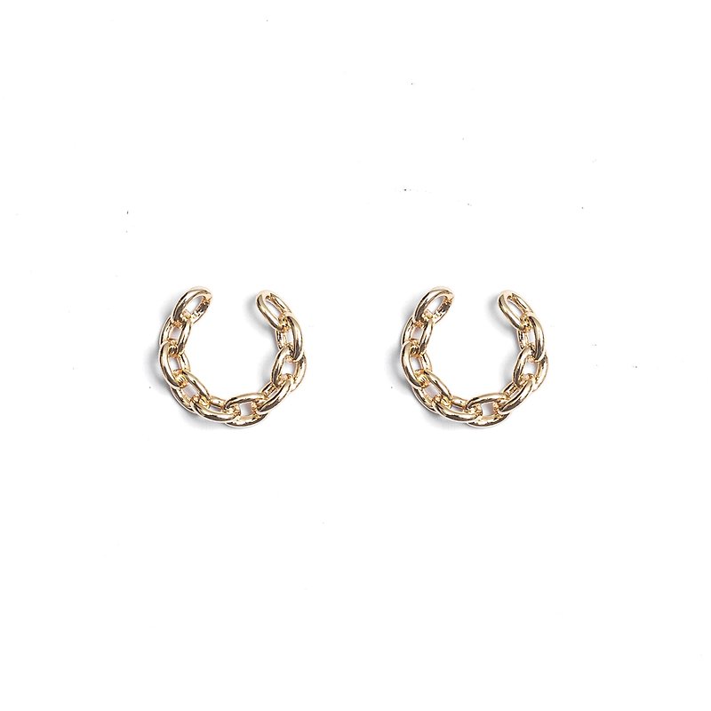 Link chain ear buckle (bright gold) - ต่างหู - ทองแดงทองเหลือง สีทอง