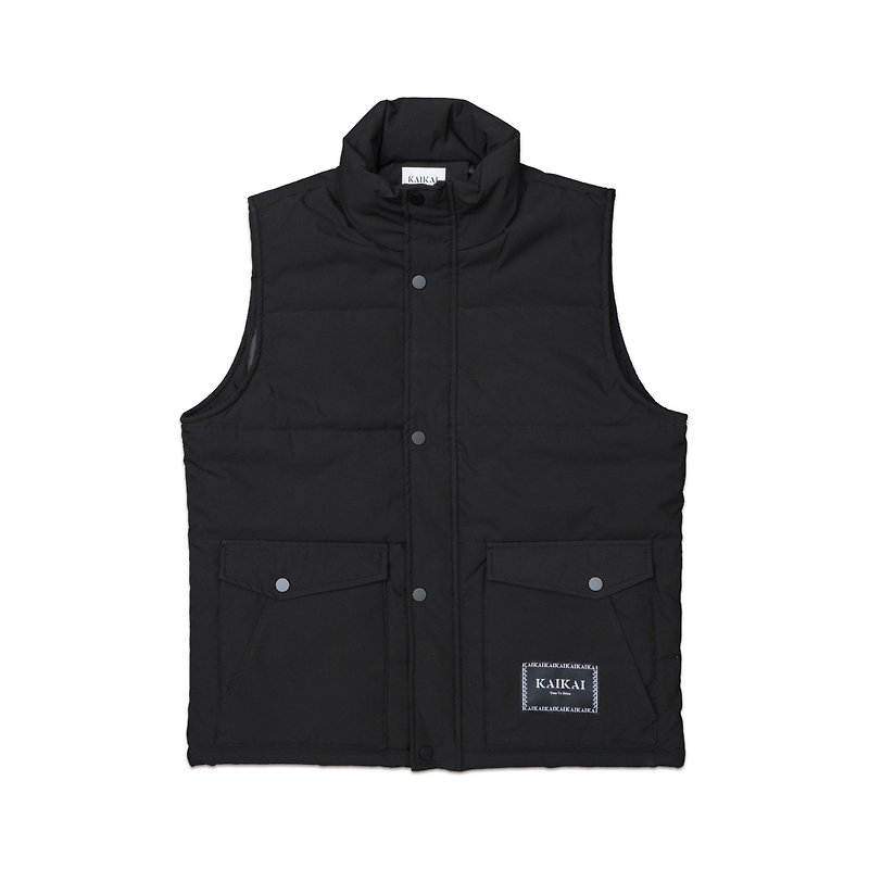 KAIKAI Turtleneck Padded Vest Jacket-Black - เสื้อโค้ทผู้ชาย - เส้นใยสังเคราะห์ สีดำ