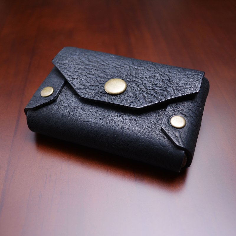 Black rejection planted tanned leather handle business card holder / card case - Card Holders & Cases - Genuine Leather Black