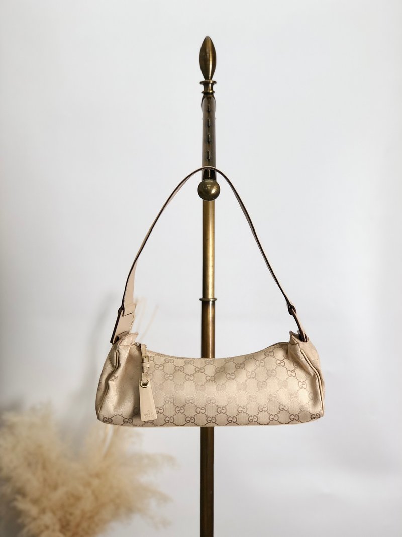 【 日本直送　名牌中古包 】GUCCI グッチ GGキャンバス ショルダーバッグ ベージュ キャンバス ホーボーバッグ vintage オールド 5rmd58 - 側背包/斜背包 - 棉．麻 咖啡色