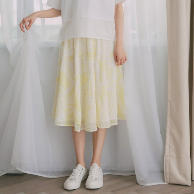 Clear Sky Clouds Fluttering Chiffon Skirt - Cheng Huang - Skirts - Polyester Yellow