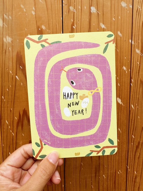 好日吉 WorkShop 賀年款 / 蛇來運轉new year ( 2入 )賀年明信片 簡v的畫盒 /蛇年