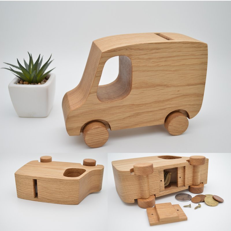 Wood piggy bank, Wooden Gift for kids, Wooden car toy, Money bank Money box Gift - Kids' Toys - Wood Brown