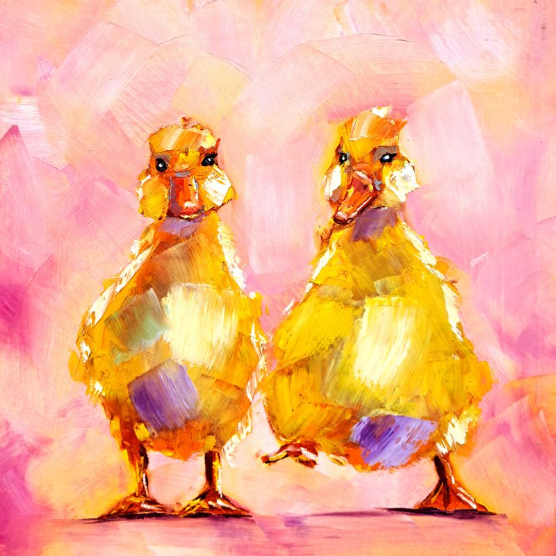 Yellow Ducklings Oil Painting Duck Original Art Friendship Wall Art Animals Art - 壁貼/牆壁裝飾 - 其他材質 多色
