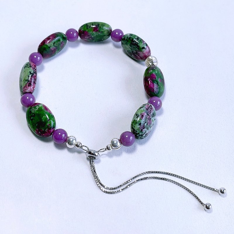 Natural mineral epidote, purple mica, 925 sterling silver bracelet - Bracelets - Semi-Precious Stones Green