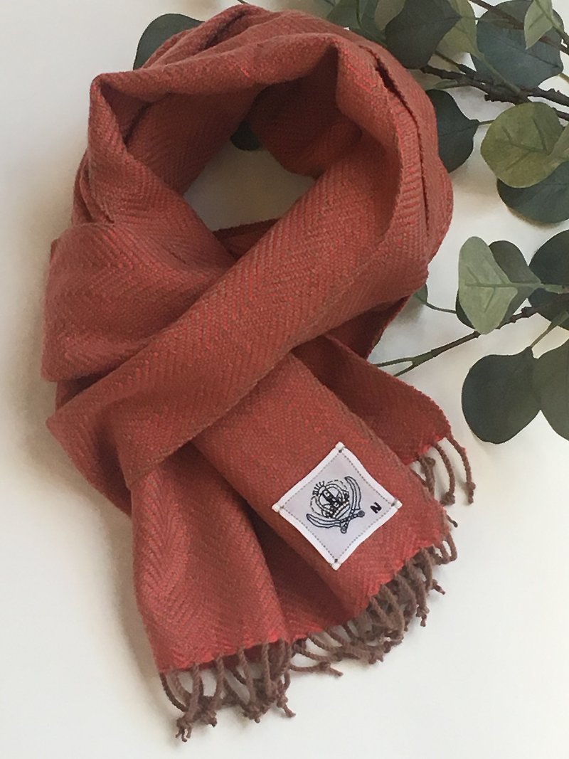 北欧調手織りチビマフラー - 絲巾 - 其他材質 紅色