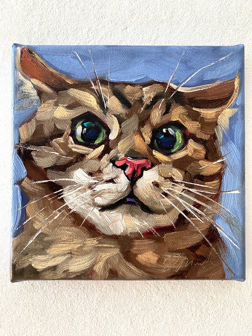 キャンバス油絵 　専用　立ち上がって 外を見ている子猫 キャンバス油絵 専用 立ち上がって 外を見ている子猫