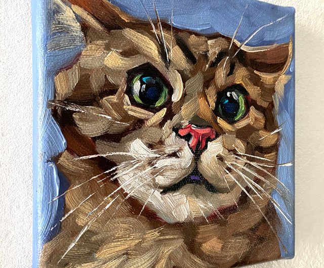 絵画　動物　写真　油絵　インテリア　雑貨　デザイン　アート 猫の肖像画 オリジナルペットアートワーク 油絵キャンバス 6x6