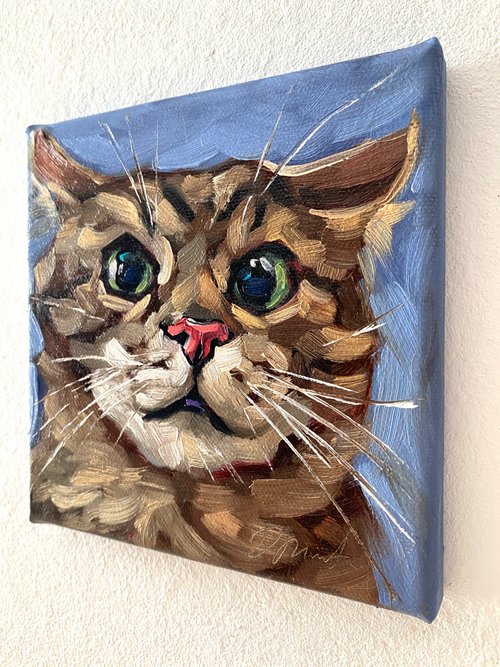 猫の肖像画 オリジナルペットアートワーク 油絵キャンバス 6x6