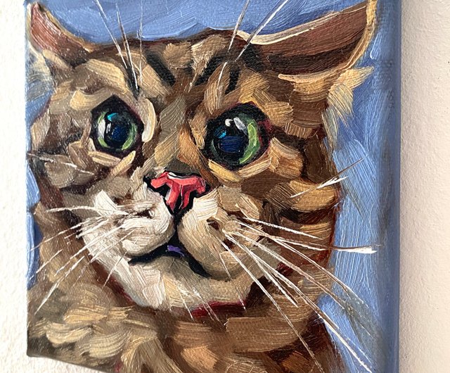 猫の肖像画 オリジナルペットアートワーク 油絵キャンバス 6x6