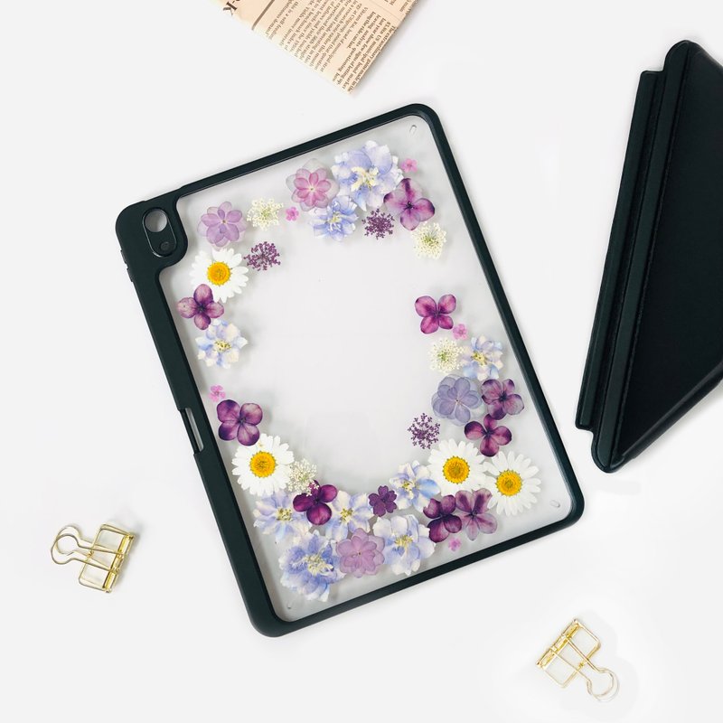 Purple White and Blue Flower Handmade Pressed Flower iPad Case iPad Air 11in - Tablet & Laptop Cases - Plants & Flowers 