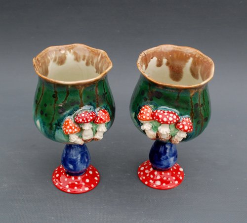 PorcelainShoppe Mulled wine glasses Mushrooms figurines Porcelain wine glasses Amanita goblet 陶瓷