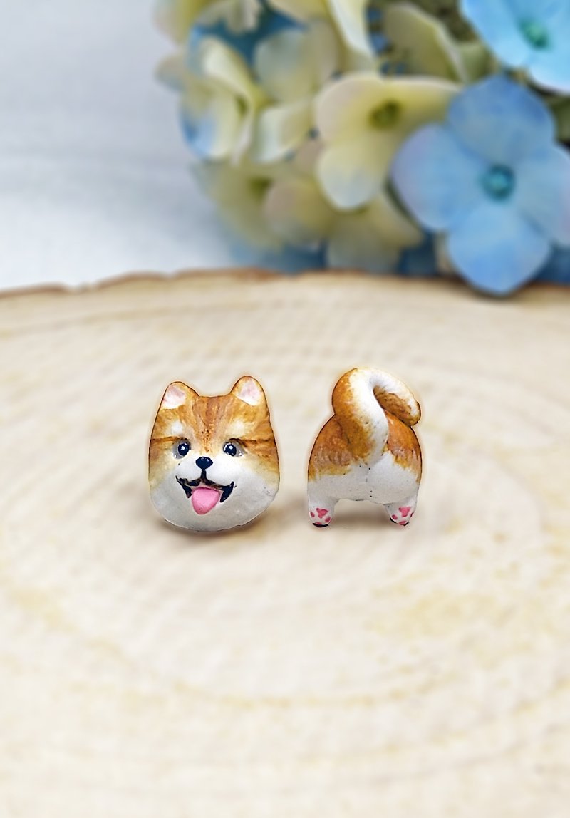 Shiba Inu dog Earrings - Shiba Inu dog Stud Earrings - Earrings & Clip-ons - Clay Orange