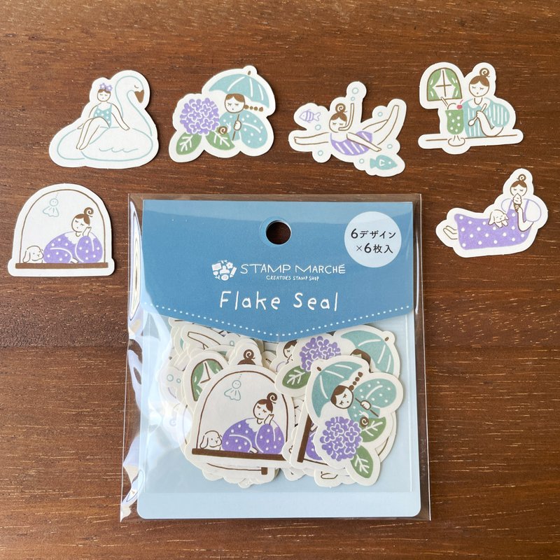 Flake Sticker Marl-chan Blue Summer Flower Girl Made in Japan fs-001 - สติกเกอร์ - กระดาษ 