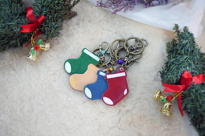 [Christmas limited offer] cute Christmas stocking key ring - ที่ห้อยกุญแจ - หนังแท้ 
