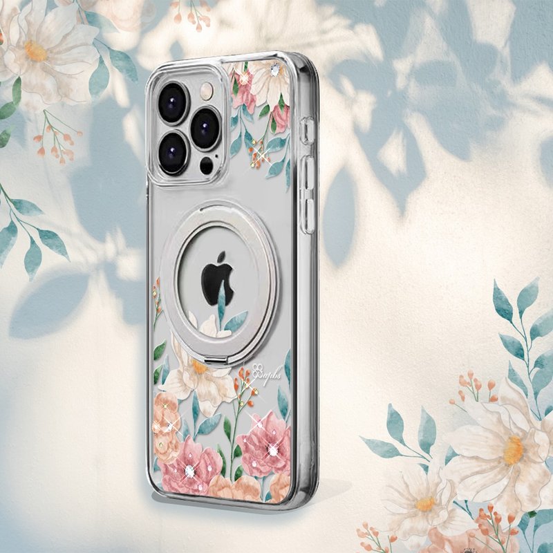 apbs iPhone 16 Series Military Standard 360 Rotating Magnetic Stand Diamond Case-Gardenia Blossoms - Phone Cases - Other Materials Multicolor