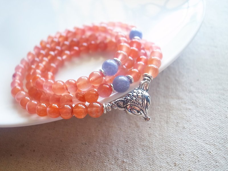 ORLI Jewelry ♡ no ice Nine red agate 108 rosary X multi-turn bracelet ♡ 925 sterling silver fox ♡ natural stone ♡ natural crystal ♡ ♡ - Bracelets - Gemstone Red