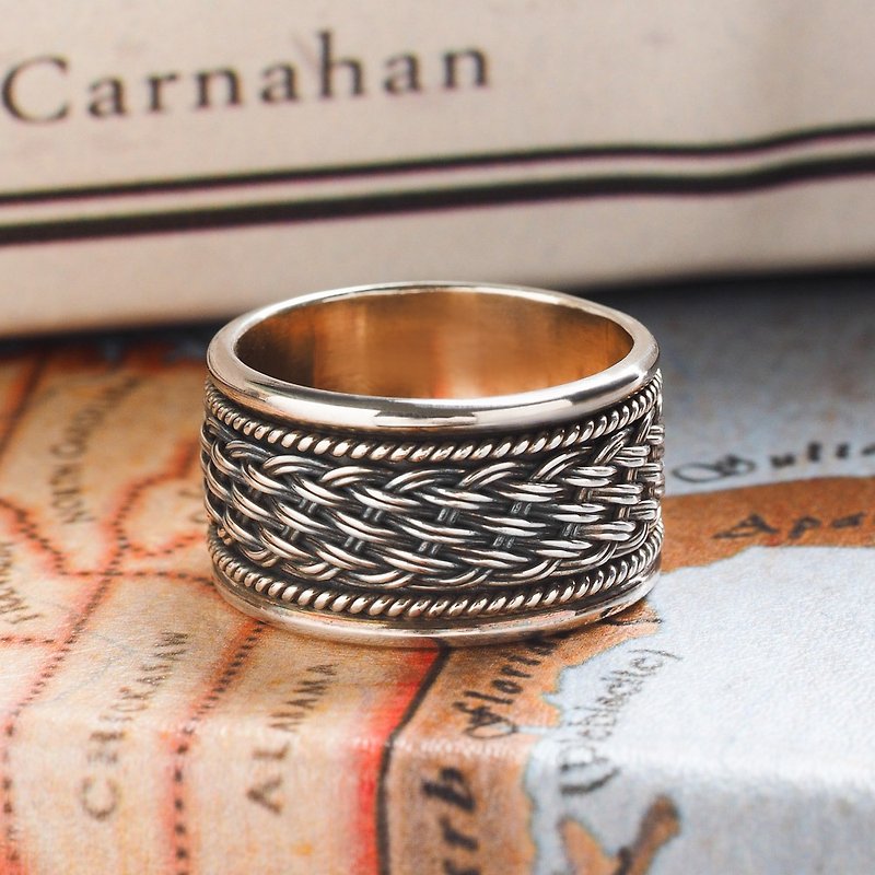 925 sterling silver wide version fine mesh woven ring - แหวนทั่วไป - เงินแท้ สีเงิน