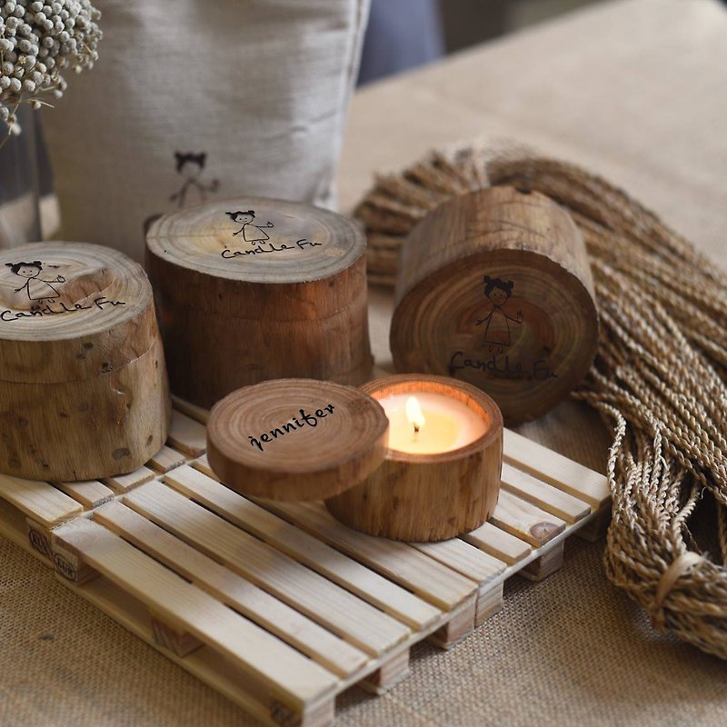 [Custom gift] 150ml Jasmine wheat fragrance natural handmade scented candle round wood soybean scented candle - Candles & Candle Holders - Wood Brown