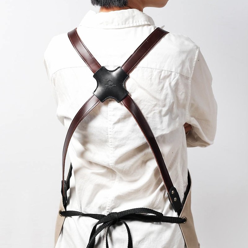 【icleaXbag】One-piece Workshop Apron ( Waxed Leather Shoulder ) DG01 - ผ้ากันเปื้อน - หนังแท้ 