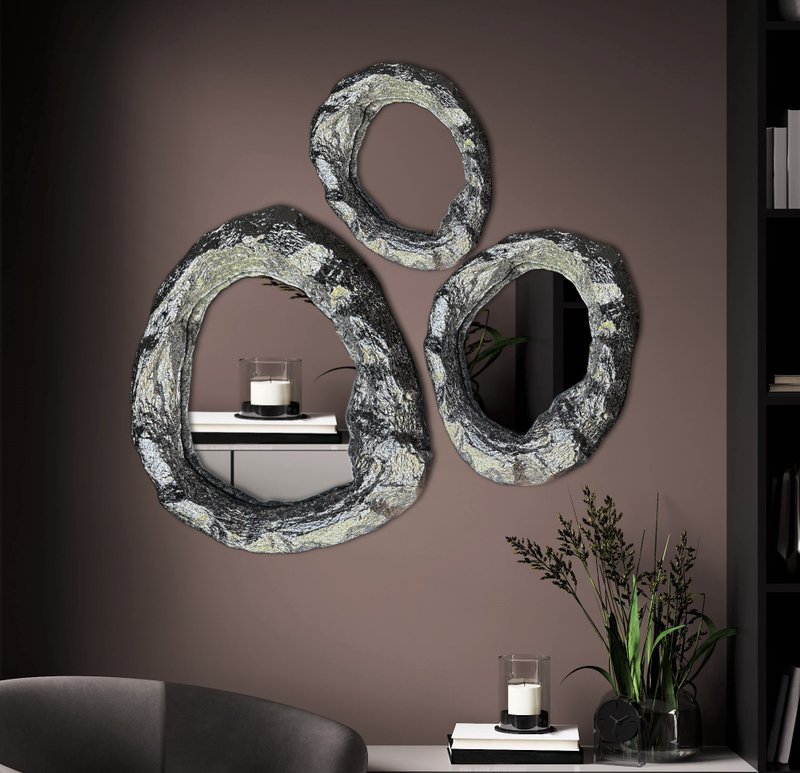 Set of 3 round mirrors, hanging mirrors for home, silver frame mirrors - 壁貼/牆壁裝飾 - 其他材質 銀色