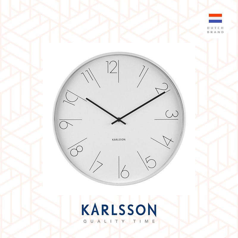 カールソン、壁掛け時計エレガントナンバーズスチールホワイト - 時計 - 金属 ホワイト