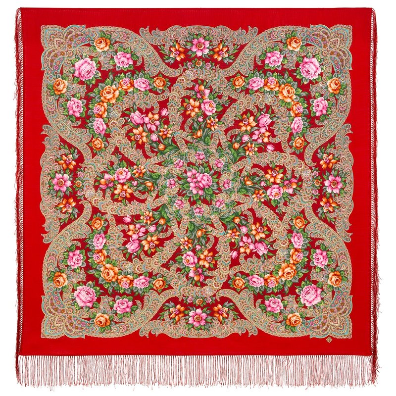 Pavlovo Posad Russian Shawl 100% Wool Scarf 125x125 cm Wrap Silk Fringe ...