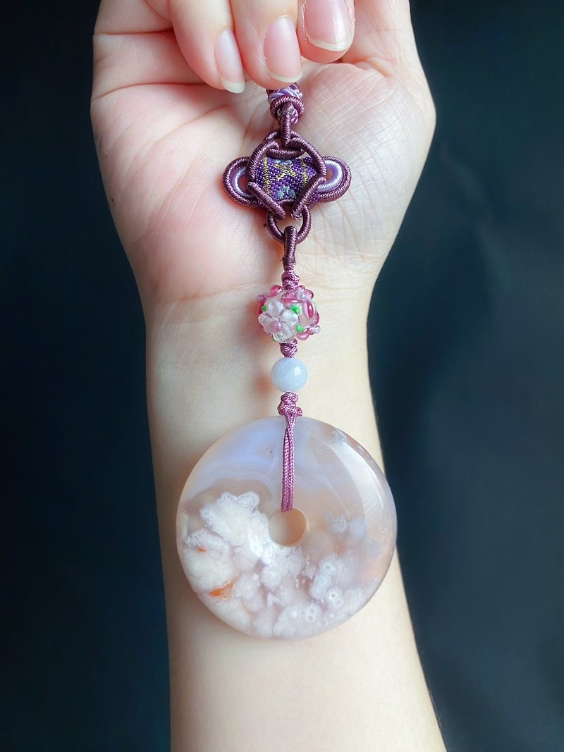 Mother's Day Cherry Blossom Agate Jade Gray Translucent Purple Small Pollen Amethyst Glazed Safety Buckle Bag Hanger - Lanyards & Straps - Crystal Purple