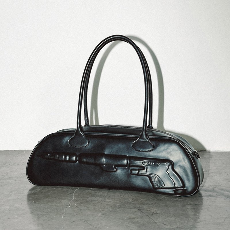 Plaque Shoulder Bag 立體電鑽 長柄法棍包 手提/斜挎 大容量 - 側背包/斜背包 - 人造皮革 黑色