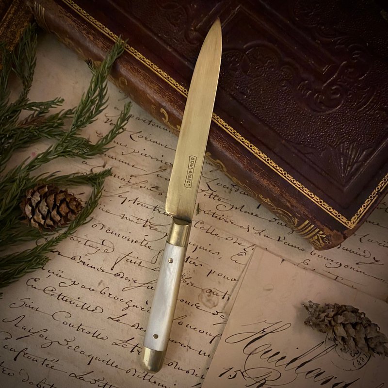 德國珍珠母貝柄青銅小品拆信刀 - 開信刀 - 銅/黃銅 卡其色