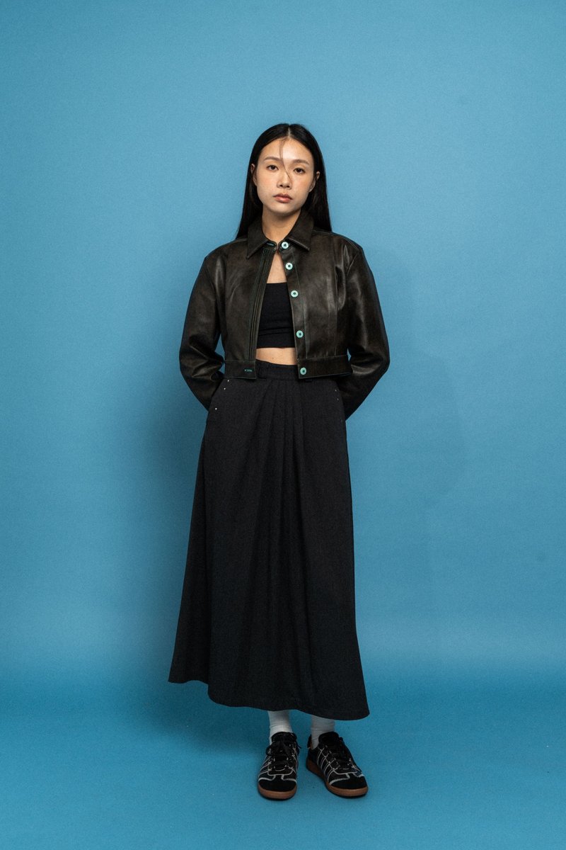 短版皮褸 Cropped leather jacket - 女大衣/外套 - 其他材質 黑色