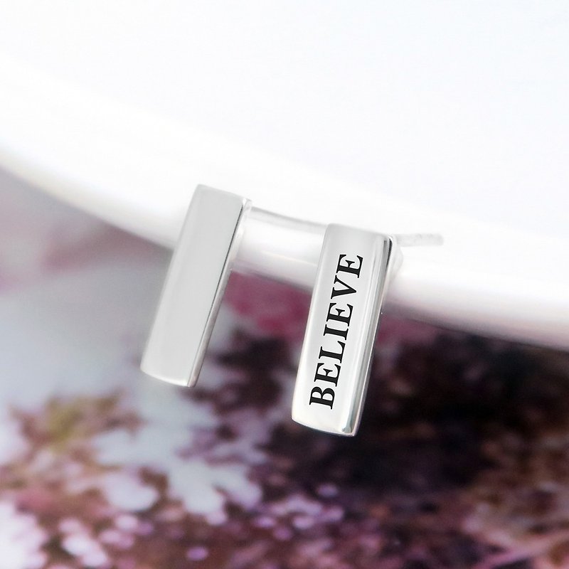 [Customized Gifts] Customized-Blessing Words Rectangular Geometric Flake Sterling Silver Earrings (Single) - Earrings & Clip-ons - Sterling Silver Silver