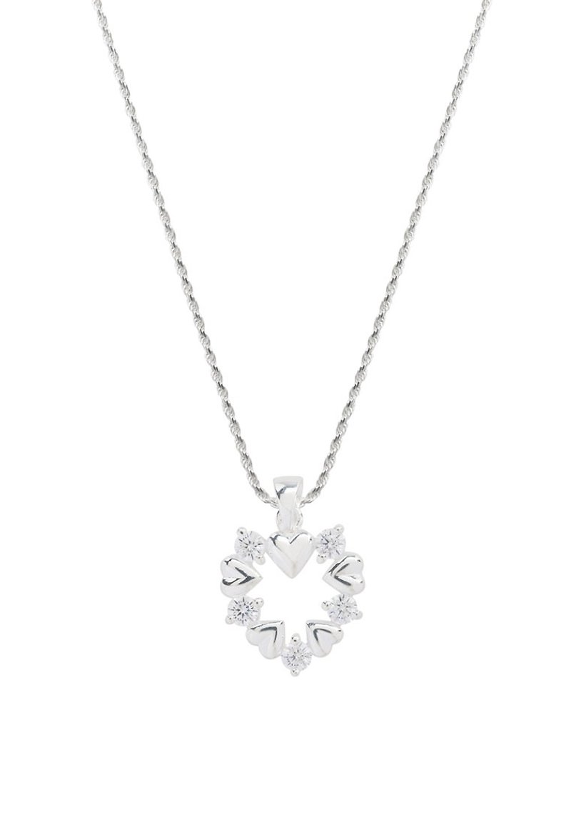 【Gift box】 CZ Diamond Heart Sterling Silver Pendant & Necklace - Necklaces - Sterling Silver Silver