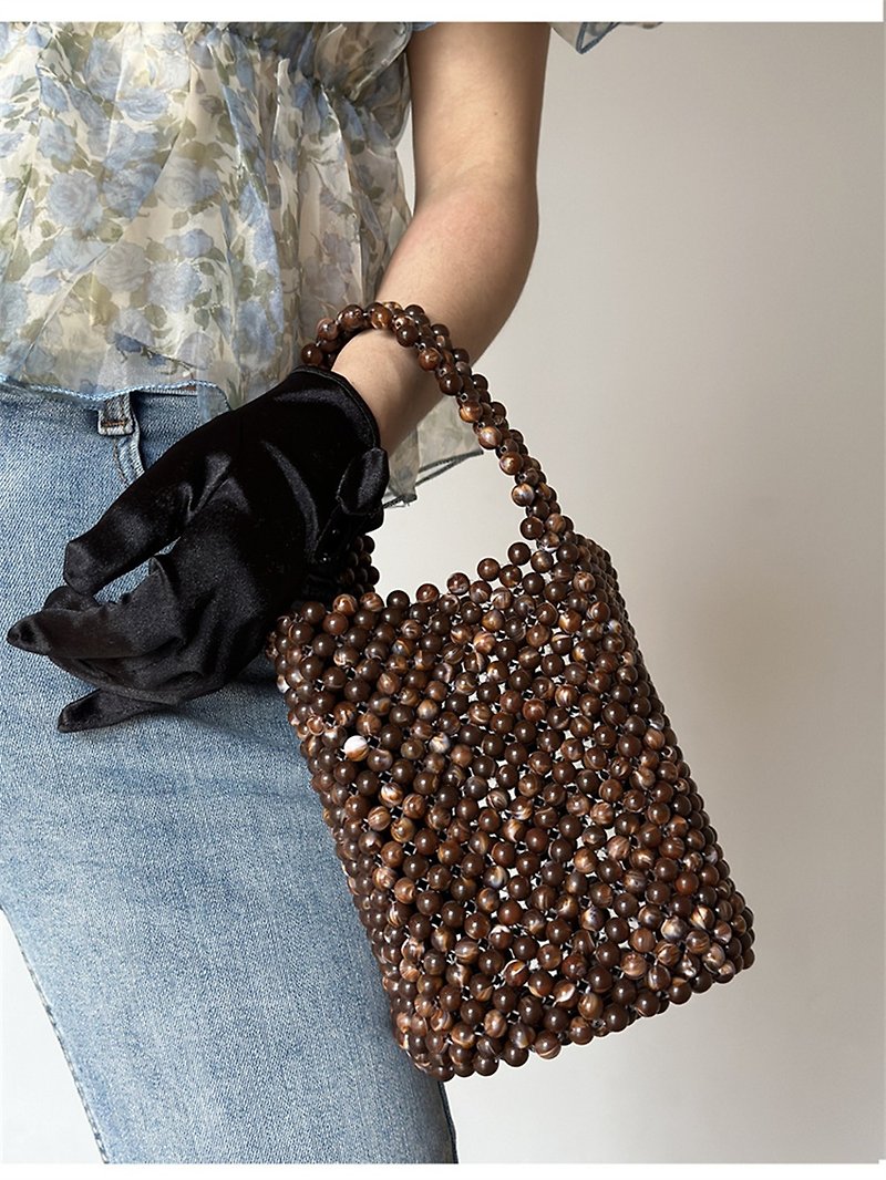 Chocolate mocha beaded hand bag - Handbags & Totes - Acrylic Brown