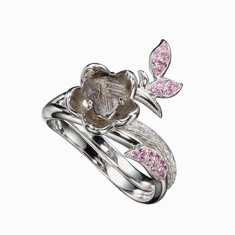 14k flower raw uncut diamond + sapphire plum engagement & wedding ring band set - Couples' Rings - Precious Metals Black