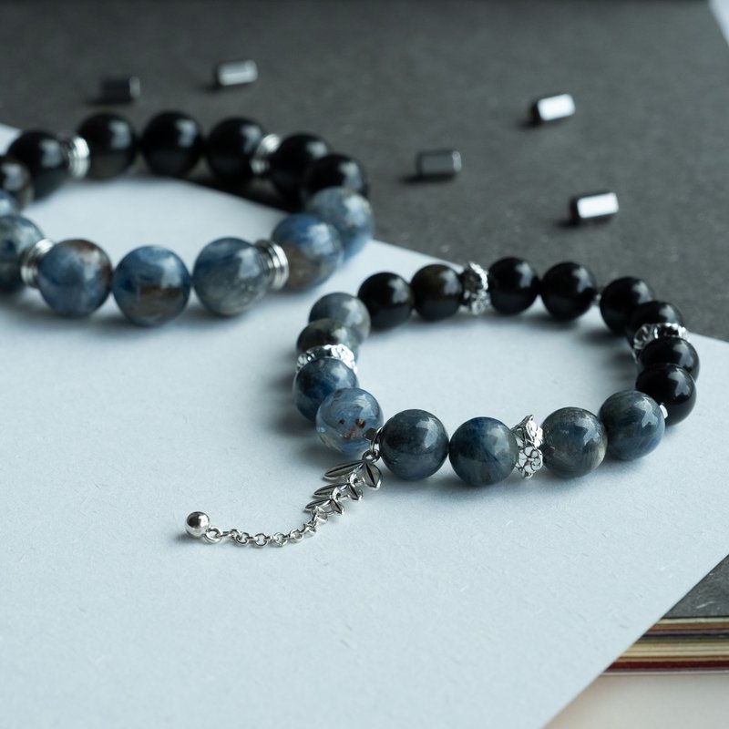 Dragon Scale Kyanite x Gold Sheen Obsidian genuine gemstones couple bracelets - สร้อยข้อมือ - คริสตัล สีน้ำเงิน