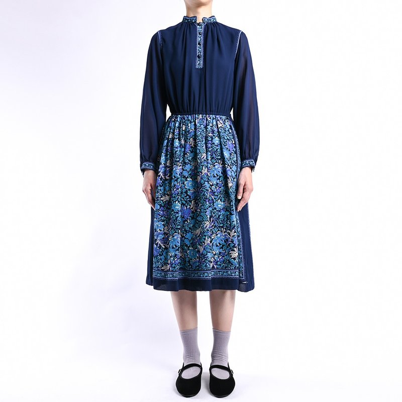 Vintage dress / Vintage 復古洋裝 - One Piece Dresses - Cotton & Hemp Blue