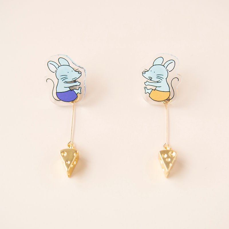 The mouse brothers want to eat cheese - Earrings & Clip-ons - Acrylic Gray