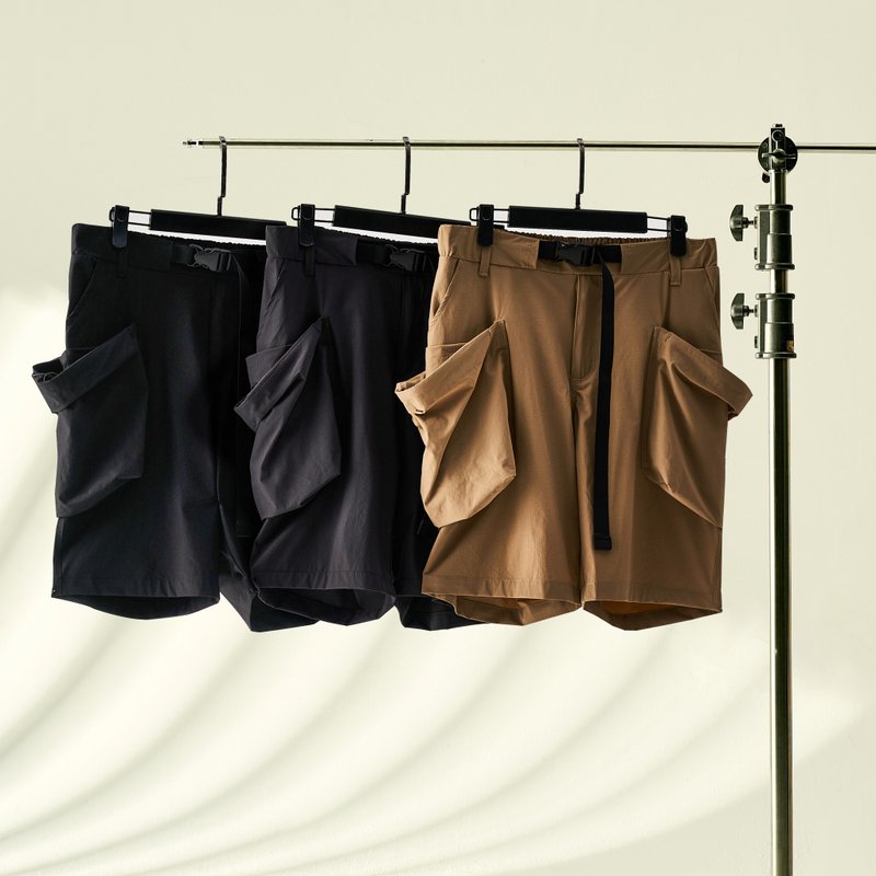 Water Repellent/Pocket Shorts/Ripstop/Plain/Unisex/Summer/Adjustable Waist - กางเกงขายาว - ผ้าฝ้าย/ผ้าลินิน สีกากี