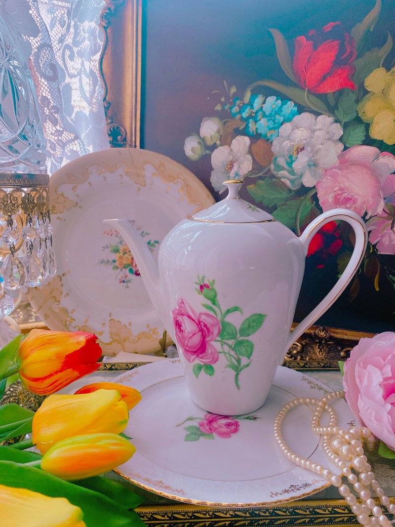 1950年德國百年手工手繪骨瓷咖啡壺花茶壺  庫存品下午茶茶壺 - 茶壺/茶杯/茶具 - 瓷 粉紅色
