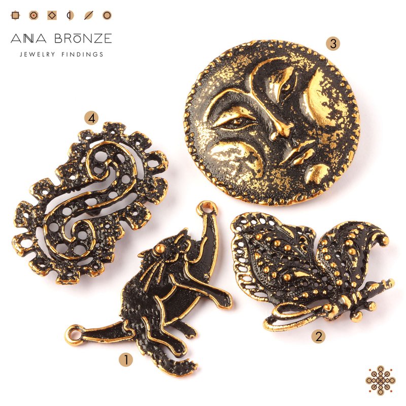 Black and gold color charms findings for jewelry making - 編織/刺繡/羊毛氈/縫紉 - 其他金屬 