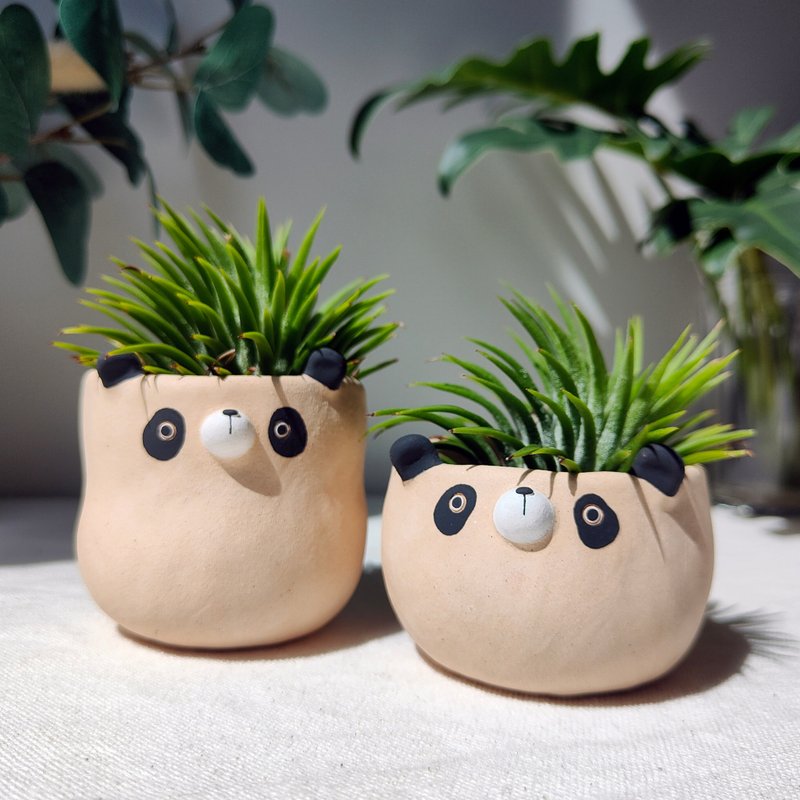 Set of 2 small panda planters - เซรามิก - ดินเผา 