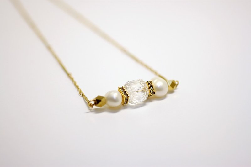Puff sleeves Athena vintage brass necklace diamond pieces - สร้อยคอ - โลหะ ขาว