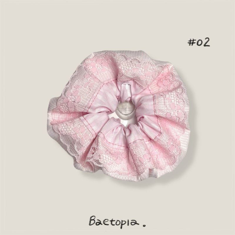 Baetopia | 浮花空氣感系列• 微糖蕾絲手作髮圈 - 髮夾/髮圈 - 棉．麻 粉紅色