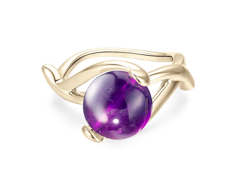 紫水晶純銀戒指 深紫個性925銀飾品 質感銀器 紫晶二月誕生石銀戒 - 戒指 - 純銀 紫色