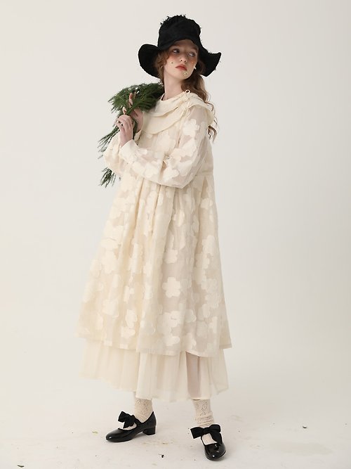 mani 冰島詩人 法式宮廷雙層領天絲提花洋裝