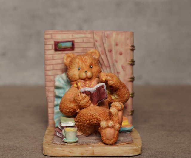 イギリスハンドメイド 立体テディベア型ブックエンド 2個セット/本棚