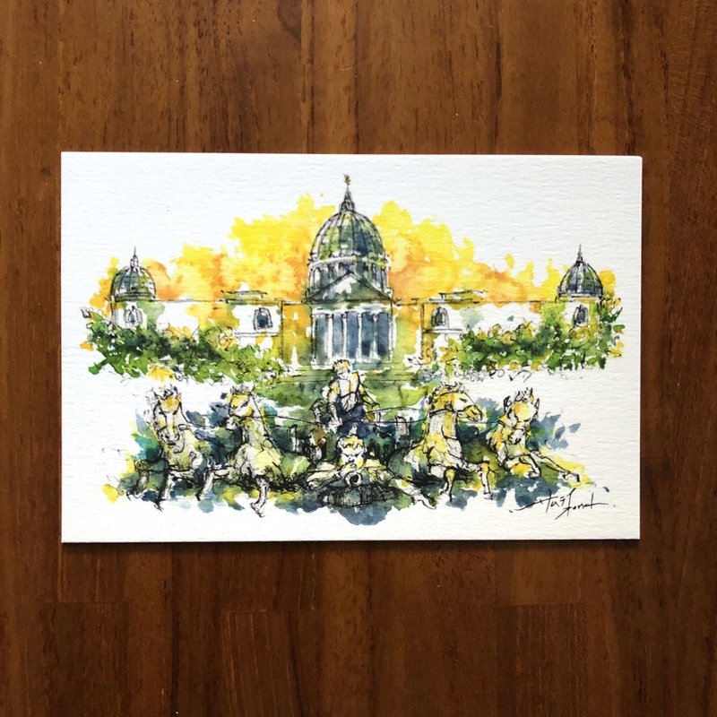 枯枝筆速寫 台南景點 奇美博物館 插畫 手繪明信片 - 卡片/明信片 - 紙 